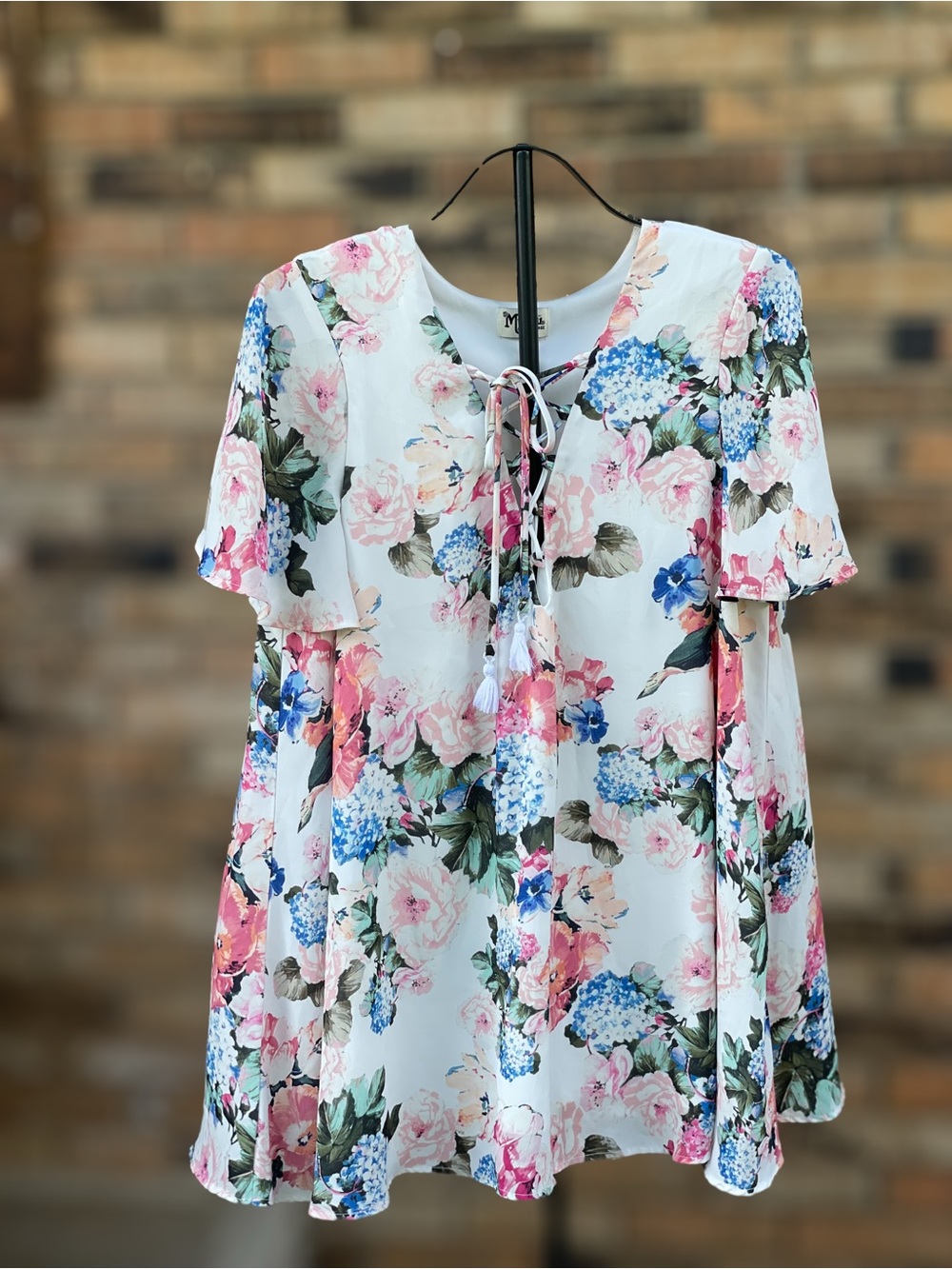 Show Me Your Mumu XL Floral Mini Dress Flutter Sleeve Tassel Tie